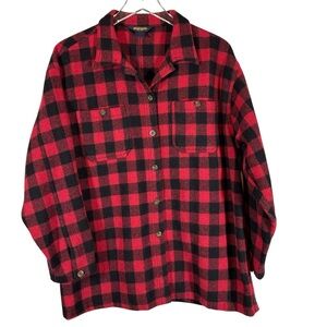 WOOLRICH Vtg Women's Large Red/Black Buffalo Check Wool Button Up Shirt/Shacket